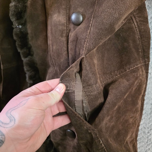 Womens G-III Real Suede Leather Coat Long Brown Faux Shearling Western Ranch M - Picture 13 of 15